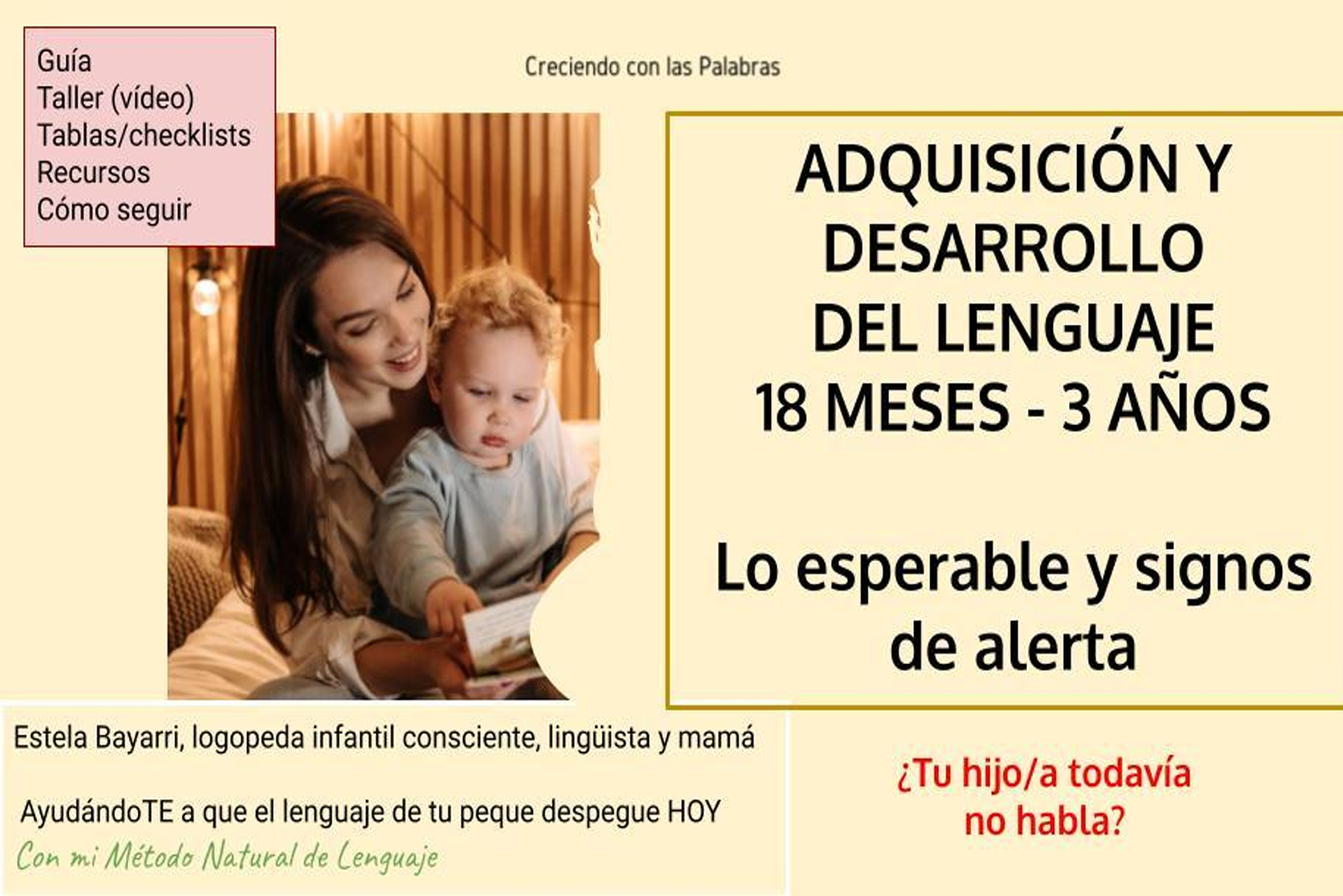 Taller Adquisición y desarrollo del lenguaje de 18 meses a 3 años. Lo esperable y signos de alerta. ¿Tu hijo/a no habla todavía?